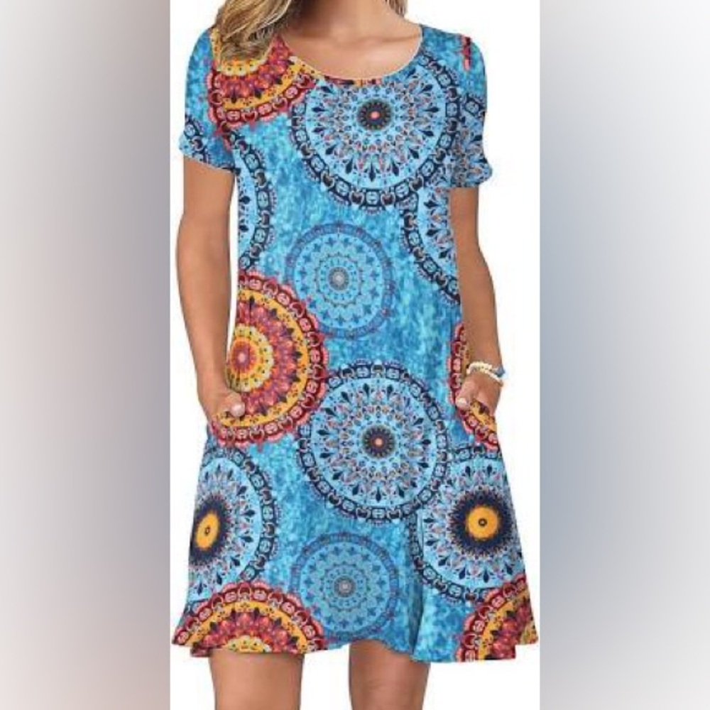 Korsis Rounded Neck Short Sleeve Midi Dress Size Medium